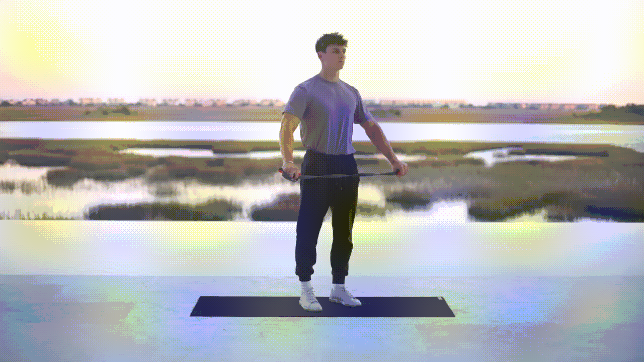 Animated demonstration of the Resistance Band Shoulder Dislocates