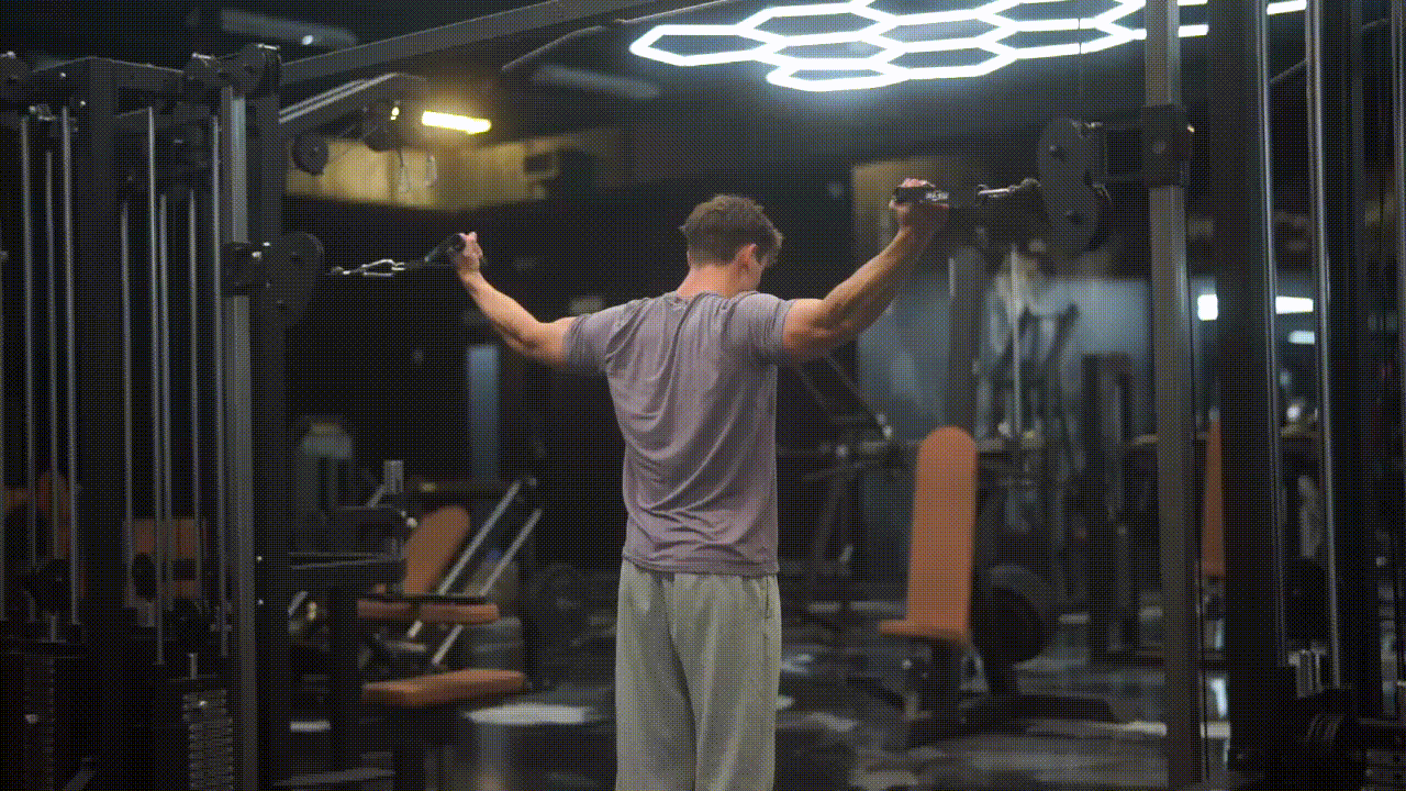 Animated demonstration of the Overhead Bicep Curl