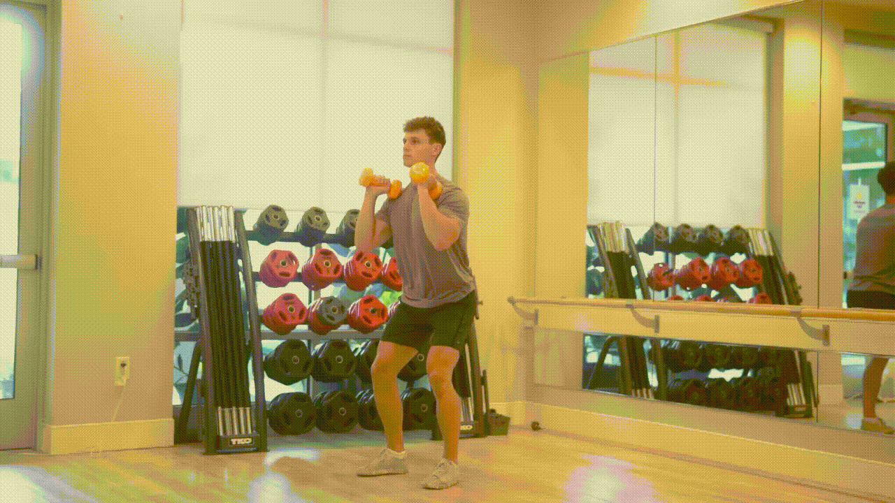Animated demonstration of the Dumbbell Thruster
