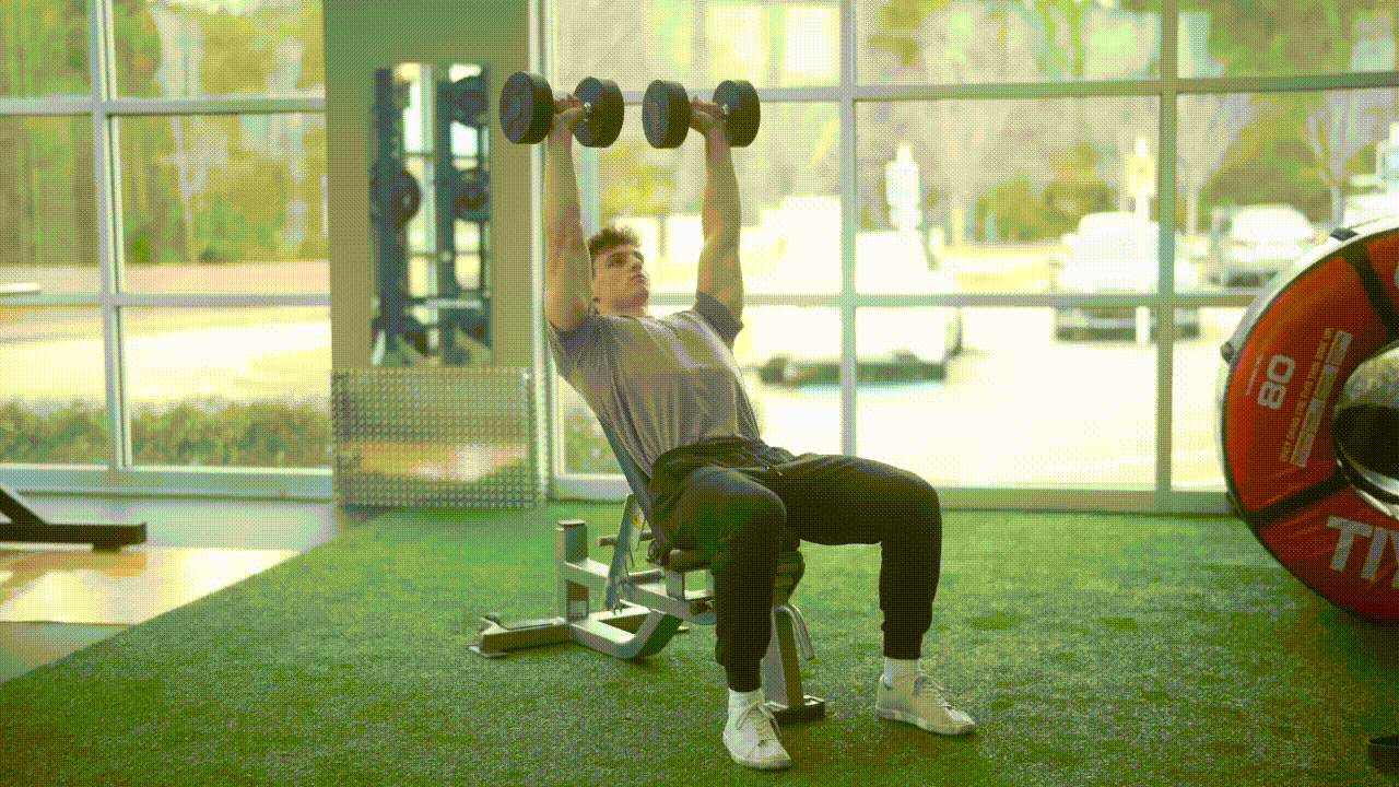Animated demonstration of the Dumbbell Incline Bench Press