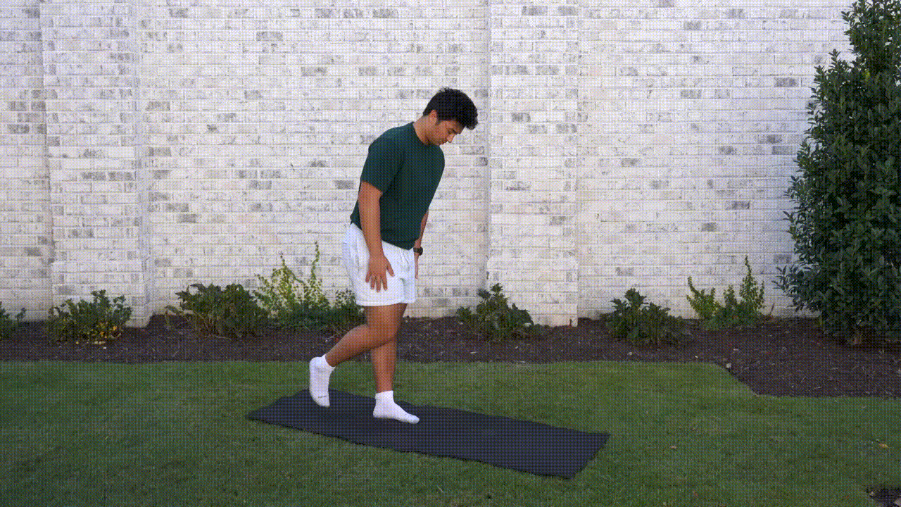 Animated demonstration of the Dumbbell Single-leg Forward Bend