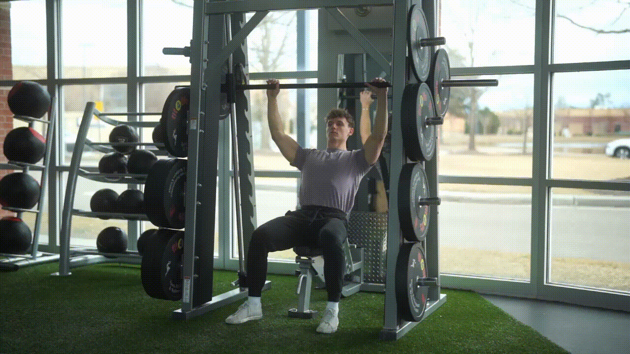 Animated demonstration of the Smith Machine Overhead Press
