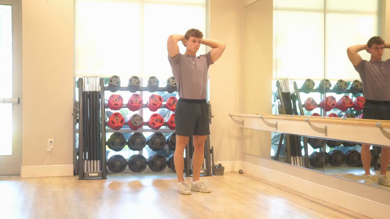 Animated demonstration of the Standing Bicycle Crunch