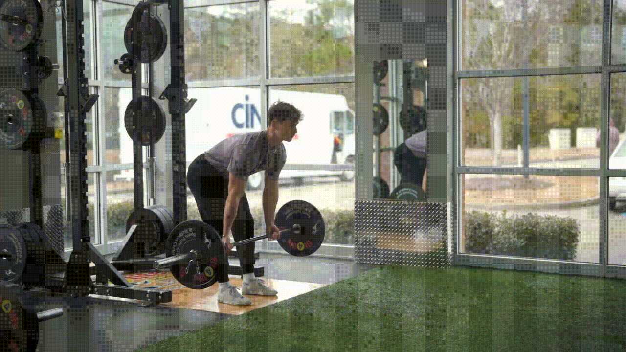 Animated demonstration of the Barbell Reverse Grip Bent Over Row